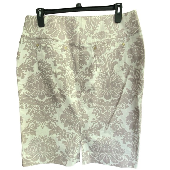 DYORK JEANS Brazil Pencil Skirt Pockets Side Zip Denim Cream Floral - Picture 2 of 11